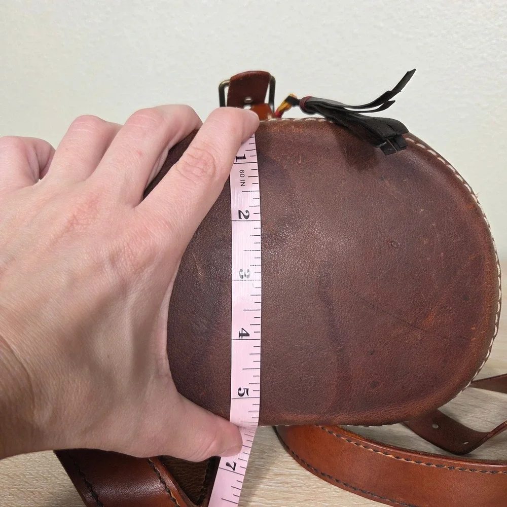 Vintage Brown Genuine Leather Backpack Drawstring Tassel Boho Western Rucksack